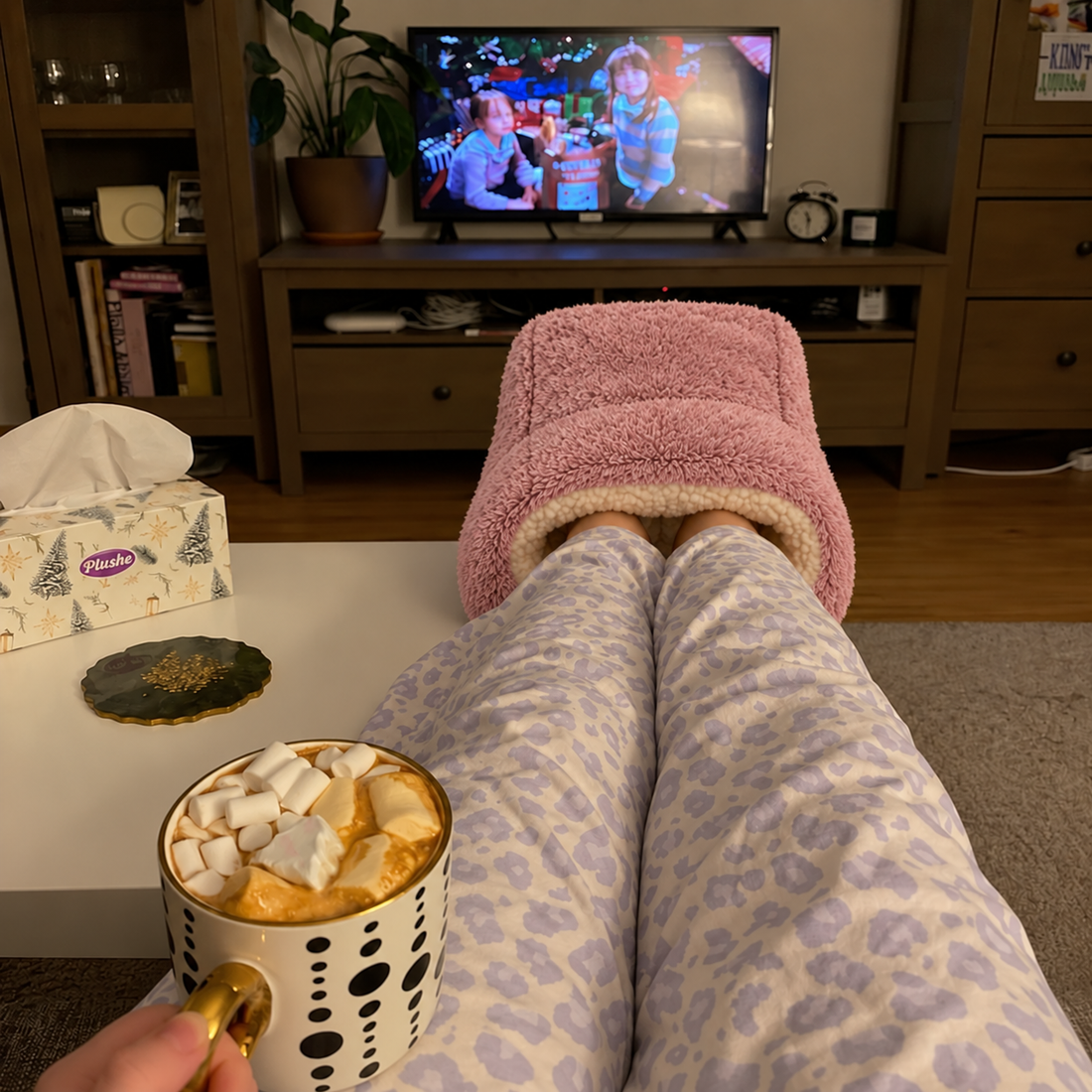 Sofa evenings. Foot warmer lifestyle scene